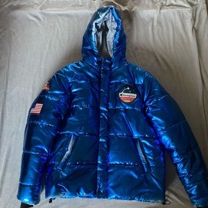 Champion / NASA Blue metallic puffer jacket